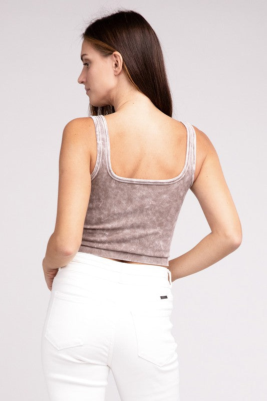 Best Selling 2 Way Neckline Washed Ribbed Cropped Tank Top
