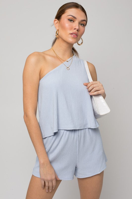 Dating Casually Sleeveless One Shoulder Layered Romper