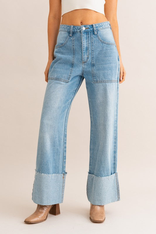 Bother Me Wide Leg Cuffed Jeans