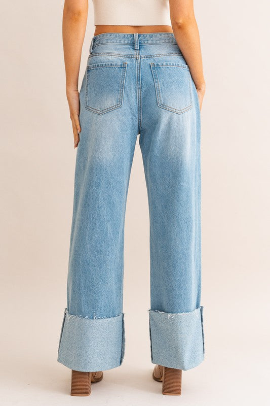 Bother Me Wide Leg Cuffed Jeans