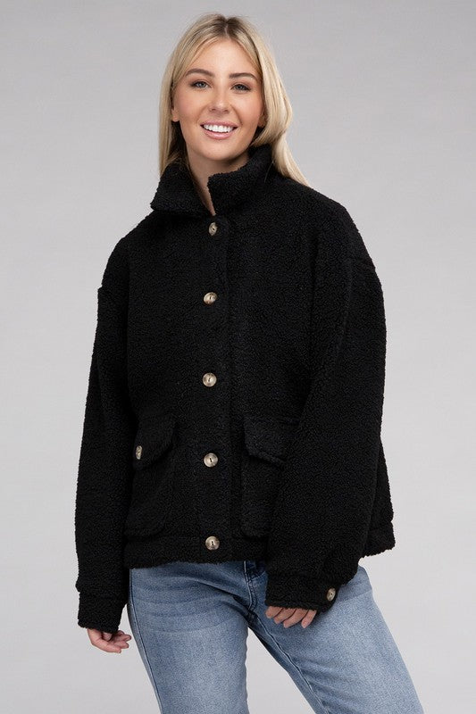Every Bit of Cozy Sherpa Button-Front Jacket