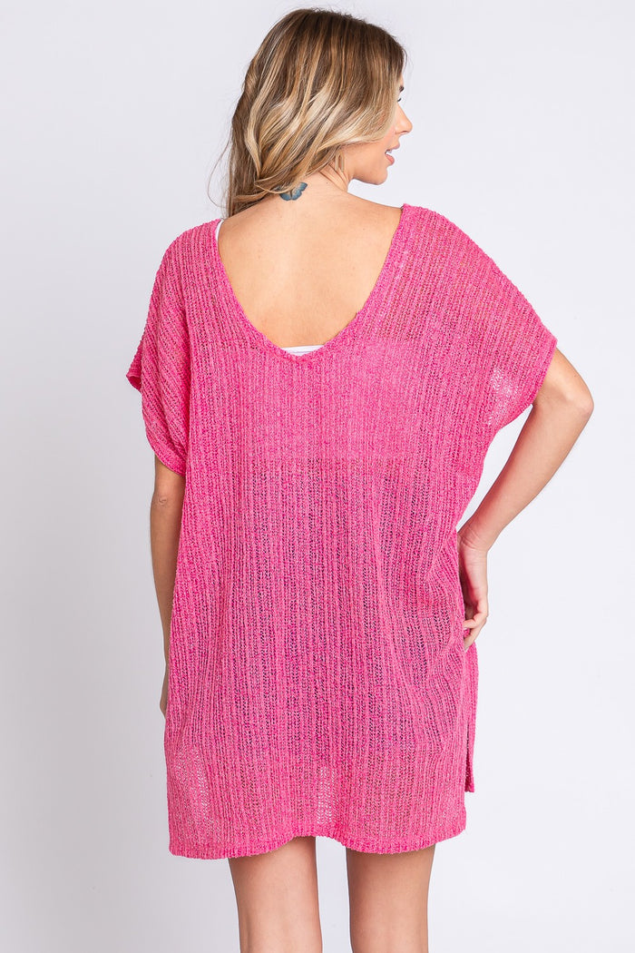 Malibu Short Sleeve Side Slit Knit Cover Up Dress