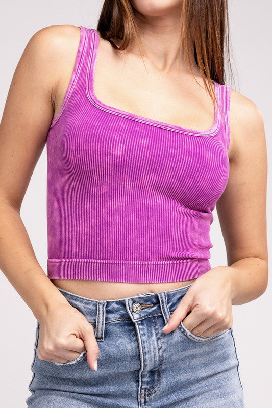 Best Selling 2 Way Neckline Washed Ribbed Cropped Tank Top