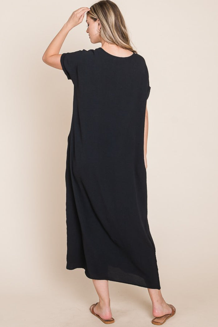 Round Neck Short Sleeve Midi Tee Shirt Dress