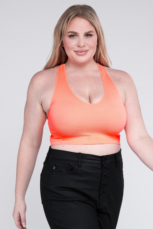 Minding Your Own Plus Ribbed Cropped Racerback Tank Top