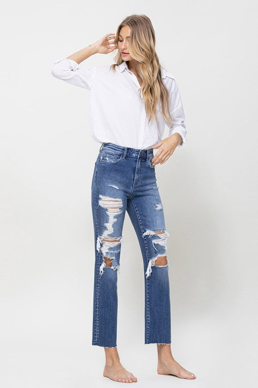 Laurel Distressed High Rise Ankle Relaxed Straight Jeans