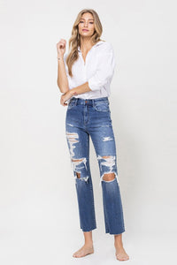 Laurel Distressed High Rise Ankle Relaxed Straight Jeans