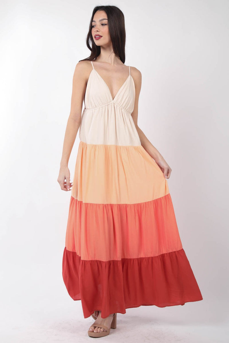Bailey Color Block Tiered Maxi Cami Dress