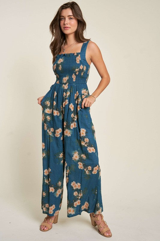 Free Soul Floral Printed Ruffle Jumpsuit