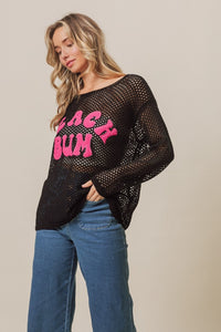 Beach Bum Embroidered Knit Cover Up Top