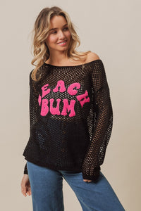 Beach Bum Embroidered Knit Cover Up Top