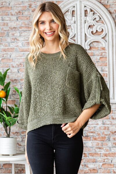 Material Girl Round Neck Roll-Up Sweater