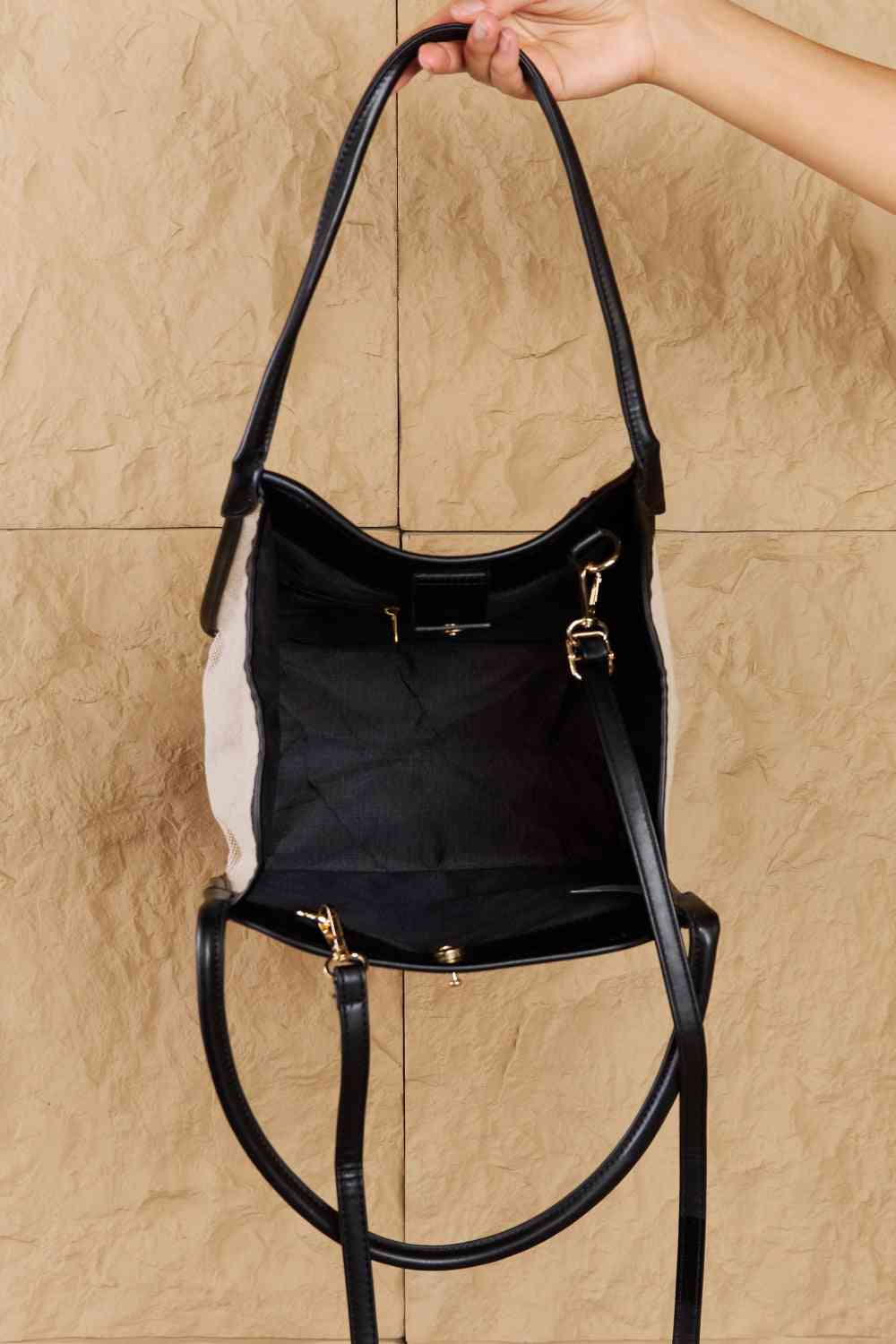 Just Chic Faux Leather Trim Tote Bag in Black