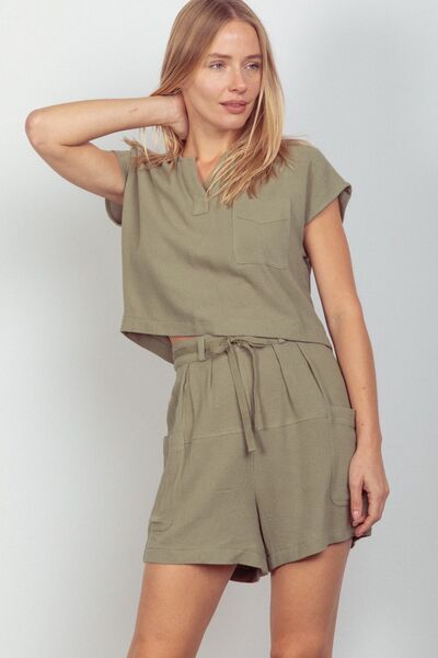 Calm and Collected Cropped Top & Waist Tie Shorts Set