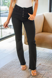 Harriet High Rise Button Fly Bootcut Judy Blue Jeans in Black