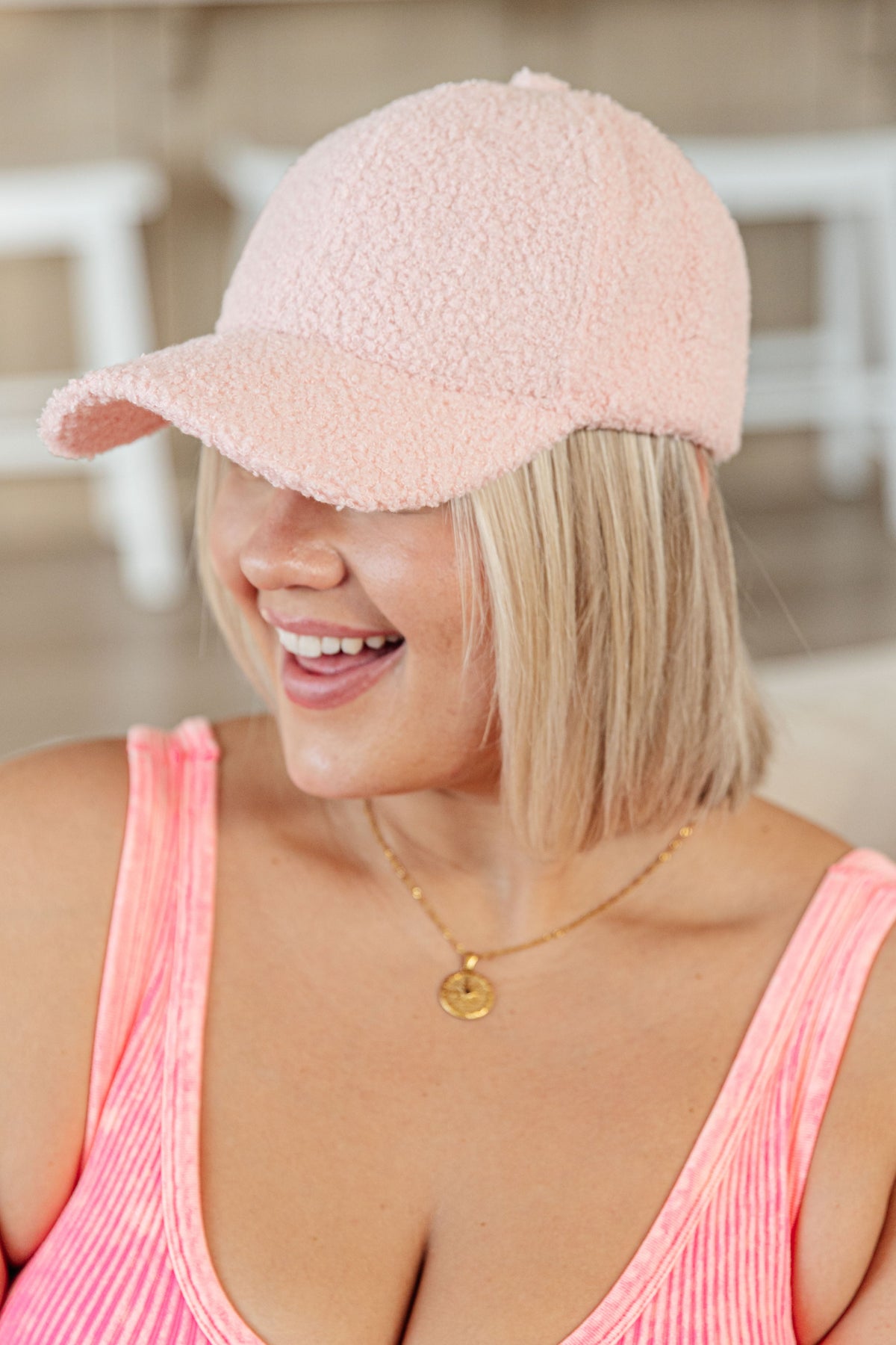 Lyla Sherpa Ball Cap Hat in Pink
