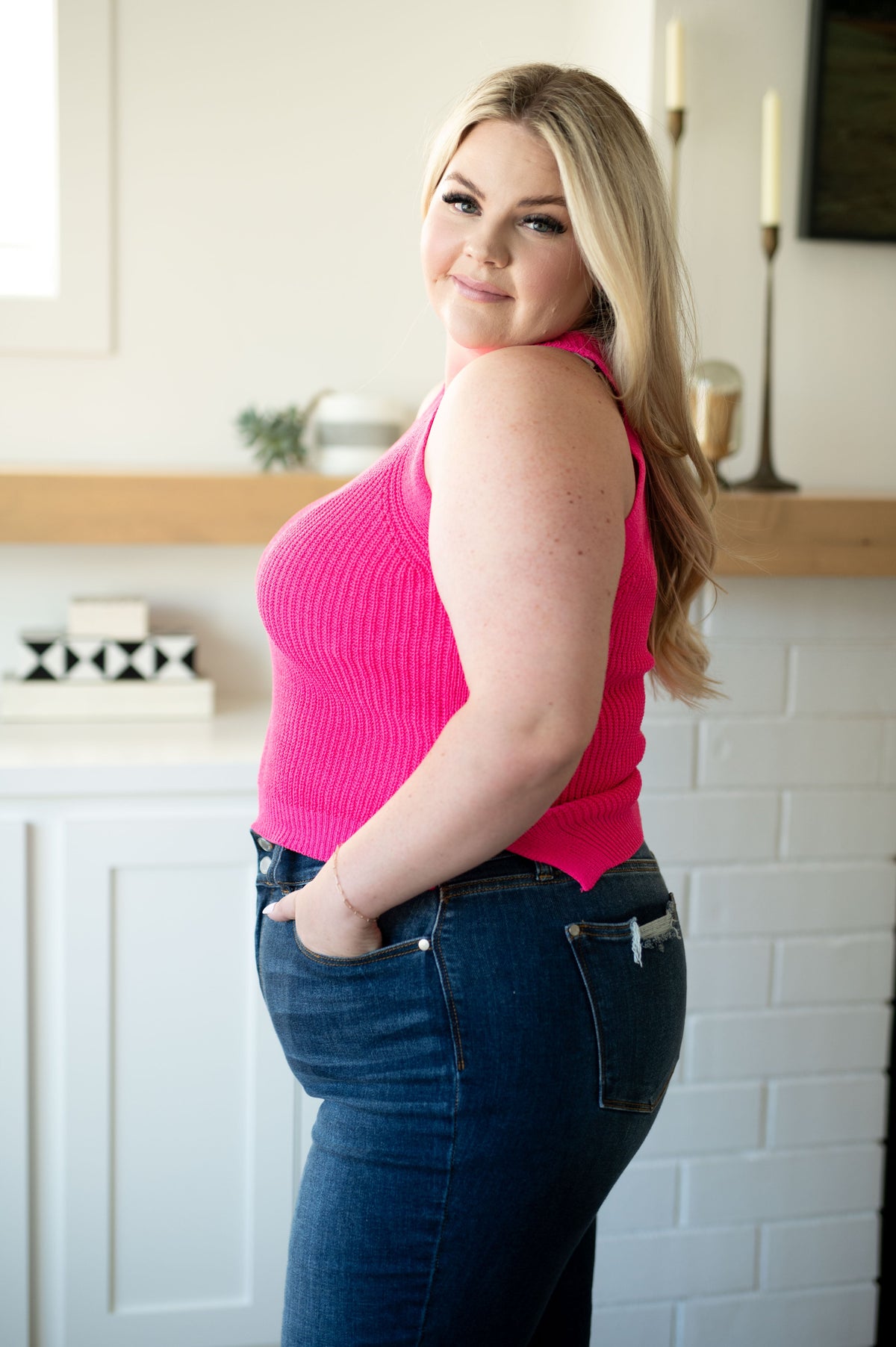 Previous Engagement Halter Neck Sweater Tank in Pink