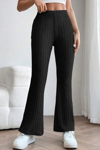 Prim and Comfy Ribbed High Waist Flare Pants