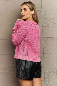 Focus Cable Knit Cardigan in Fuchsia
