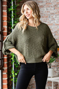 Material Girl Round Neck Roll-Up Sweater